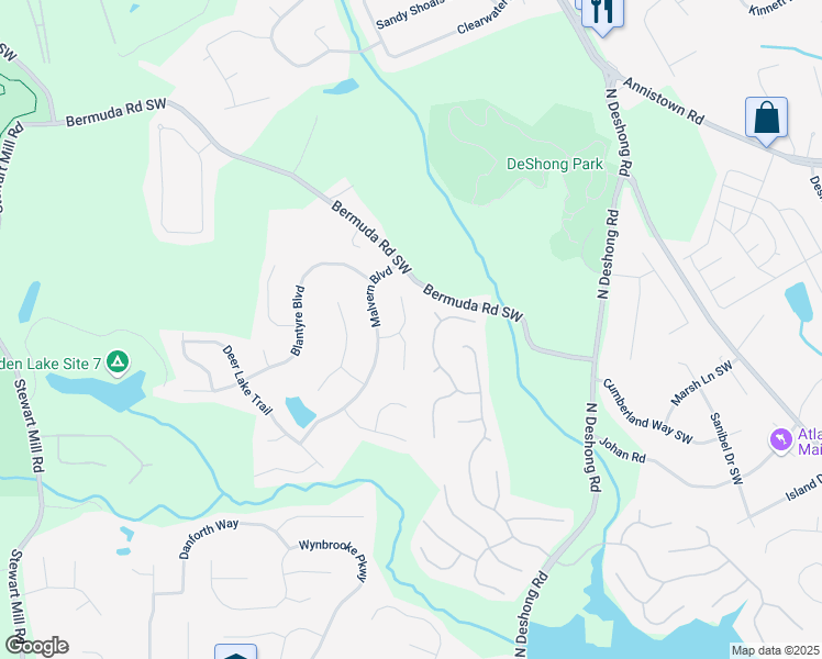 map of restaurants, bars, coffee shops, grocery stores, and more near 6845 Gledhill Way in Stone Mountain