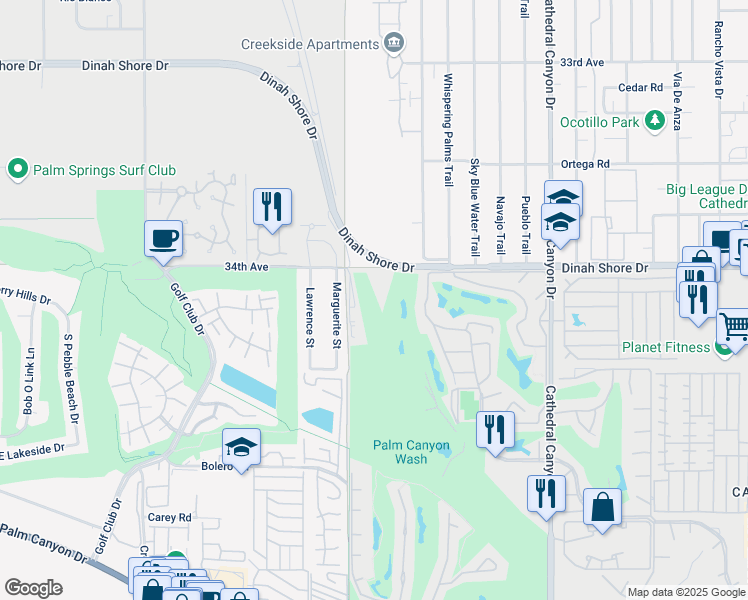 map of restaurants, bars, coffee shops, grocery stores, and more near 2024 Marguerite Street in Palm Springs