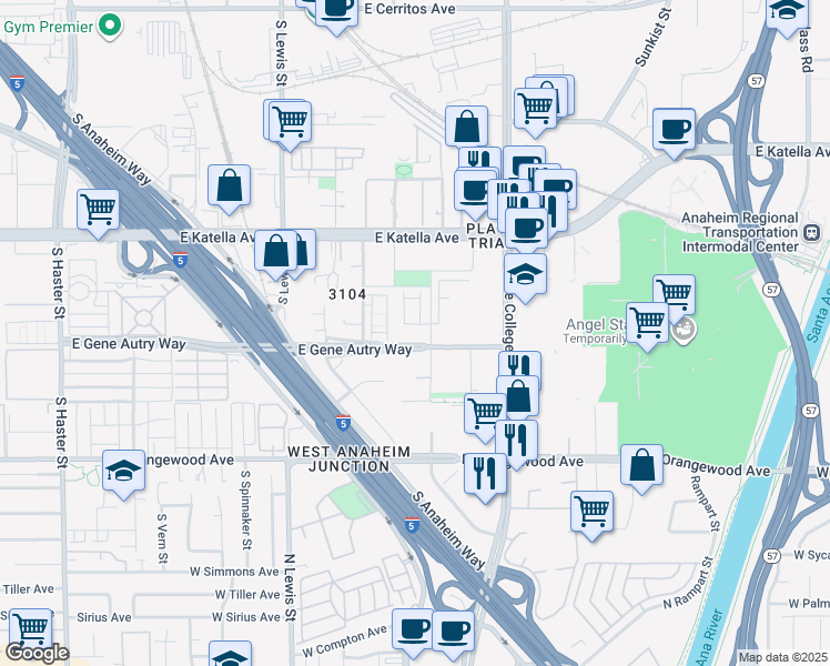 map of restaurants, bars, coffee shops, grocery stores, and more near 1910 Union Street in Anaheim