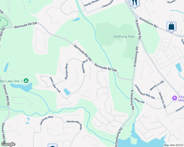 map of restaurants, bars, coffee shops, grocery stores, and more near 6845 Gledhill Way in Stone Mountain
