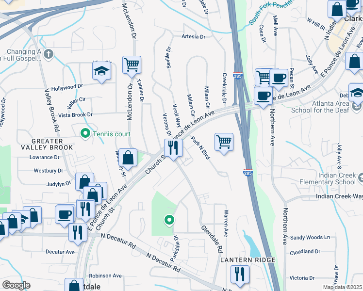 map of restaurants, bars, coffee shops, grocery stores, and more near 808 Angora Alley in Scottdale