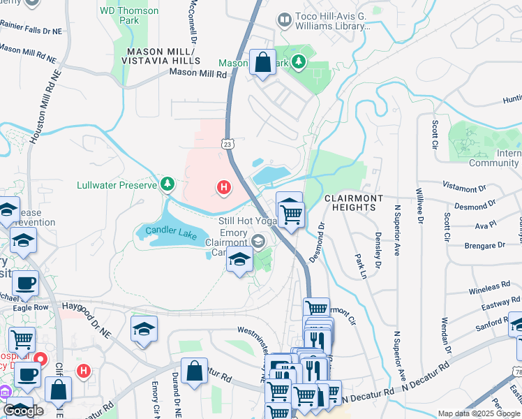 map of restaurants, bars, coffee shops, grocery stores, and more near 1551 Shoup Court in Decatur