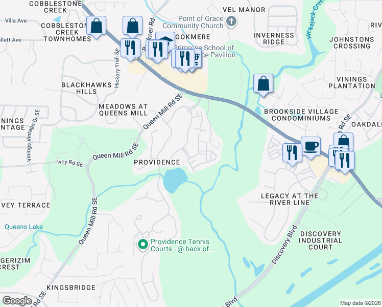 map of restaurants, bars, coffee shops, grocery stores, and more near 1123 Newpark View Place in Mableton