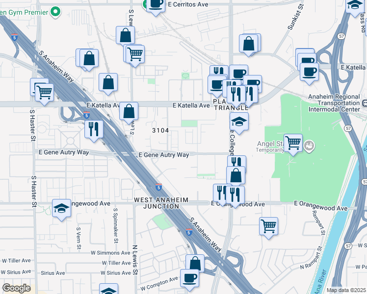map of restaurants, bars, coffee shops, grocery stores, and more near 1891 Union Street in Anaheim