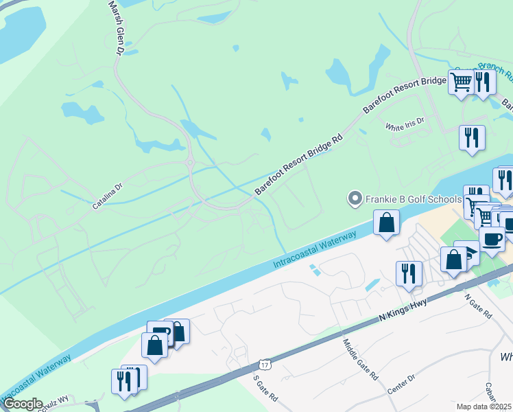 map of restaurants, bars, coffee shops, grocery stores, and more near 2241 Waterview Drive in North Myrtle Beach