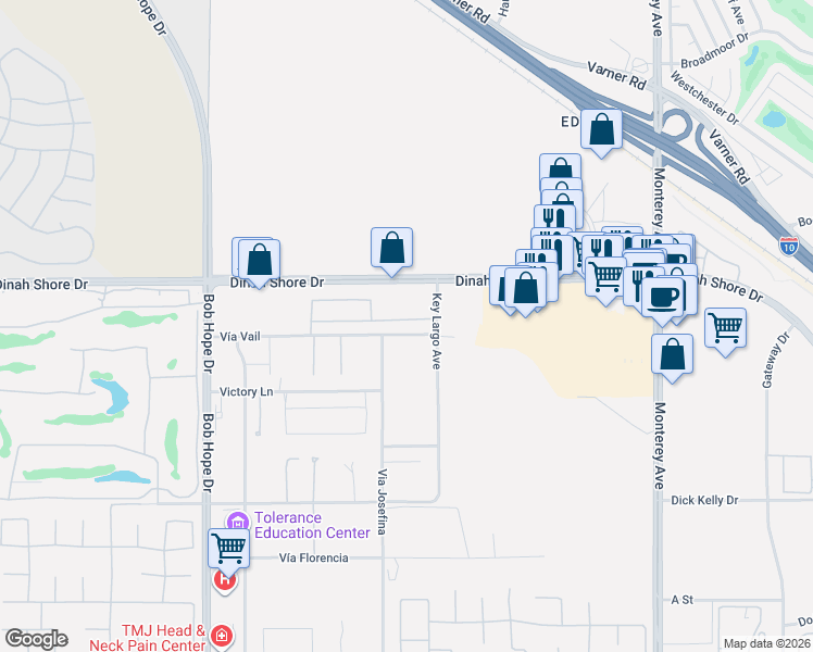 map of restaurants, bars, coffee shops, grocery stores, and more near 111 Clearwater Way in Rancho Mirage