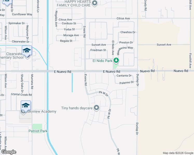 map of restaurants, bars, coffee shops, grocery stores, and more near 1571 Knott Court in Perris