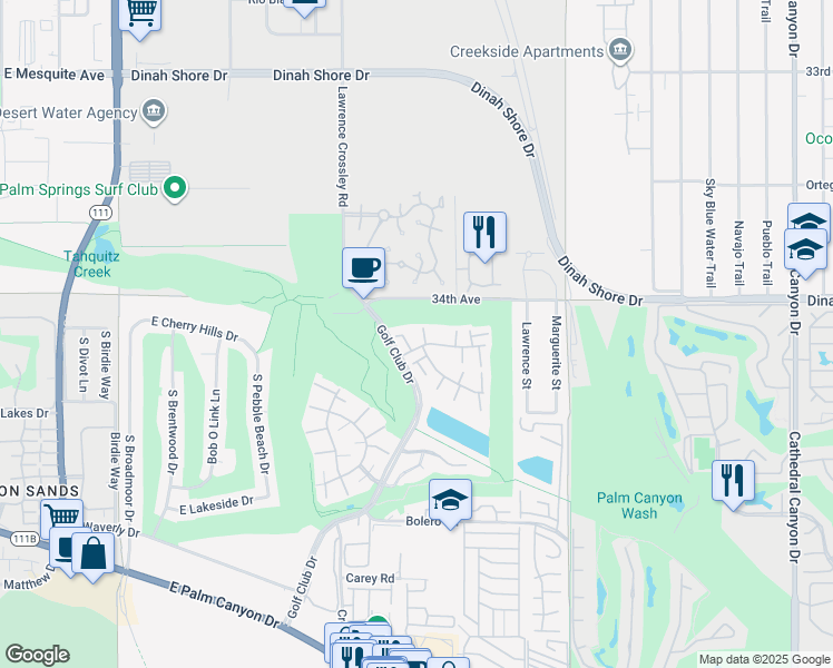 map of restaurants, bars, coffee shops, grocery stores, and more near 6000 Montecito Drive in Palm Springs