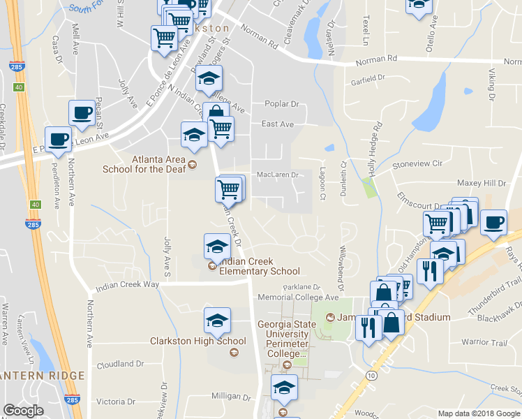 map of restaurants, bars, coffee shops, grocery stores, and more near 790 Market Place Court in Clarkston