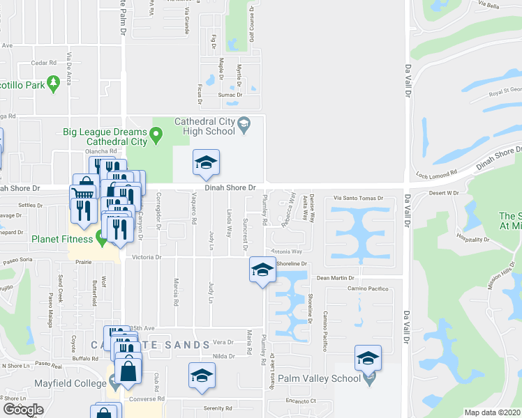 map of restaurants, bars, coffee shops, grocery stores, and more near 69480 Bion Way in Cathedral City