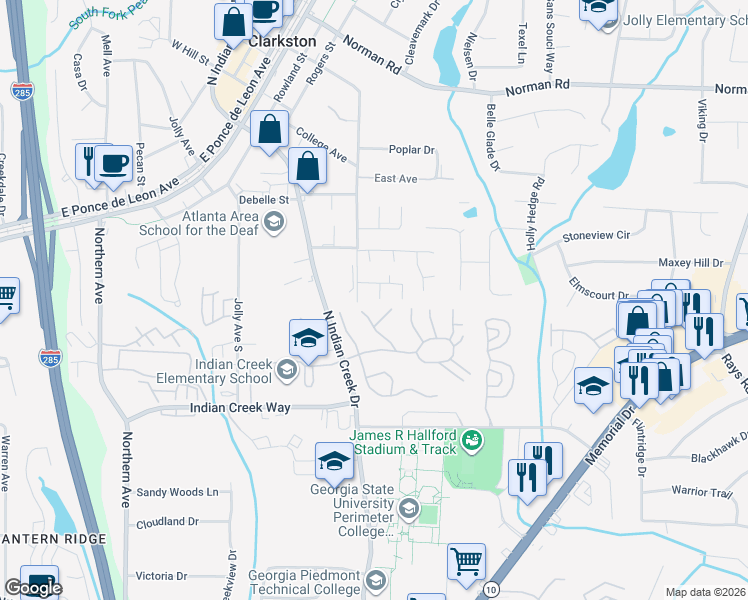 map of restaurants, bars, coffee shops, grocery stores, and more near 790 Market Place Court in Clarkston