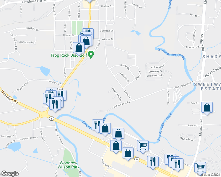 map of restaurants, bars, coffee shops, grocery stores, and more near 1806 Thrasher Court in Austell