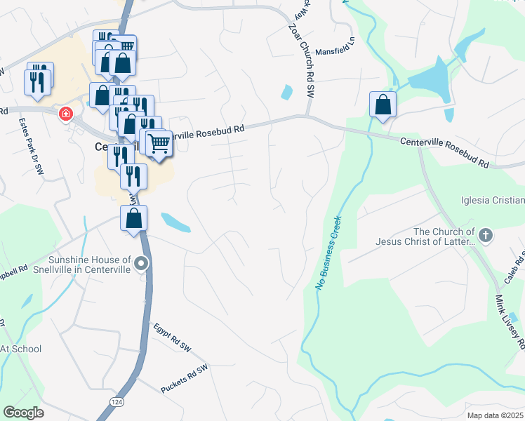 map of restaurants, bars, coffee shops, grocery stores, and more near 3741 Spring Creek Circle in Snellville