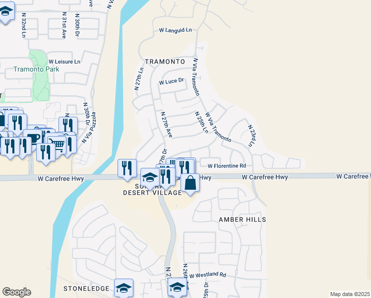 map of restaurants, bars, coffee shops, grocery stores, and more near 2606 West Sat Nam Way in Phoenix