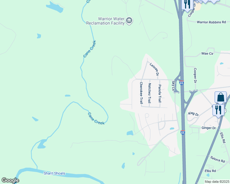 map of restaurants, bars, coffee shops, grocery stores, and more near 851 Hilltop Drive in Warrior