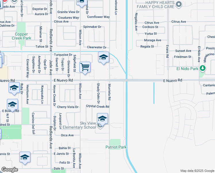 map of restaurants, bars, coffee shops, grocery stores, and more near 1591 Caron Court in Perris