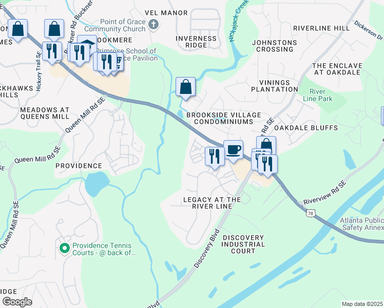 map of restaurants, bars, coffee shops, grocery stores, and more near 1226 Olde Legacy Lane in Mableton