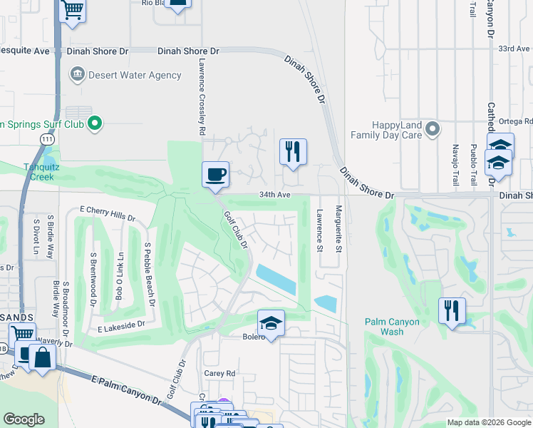 map of restaurants, bars, coffee shops, grocery stores, and more near in Palm Springs