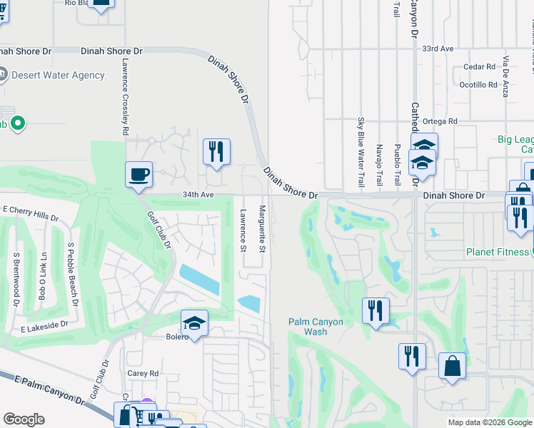 map of restaurants, bars, coffee shops, grocery stores, and more near 1914 Marguerite Street in Palm Springs