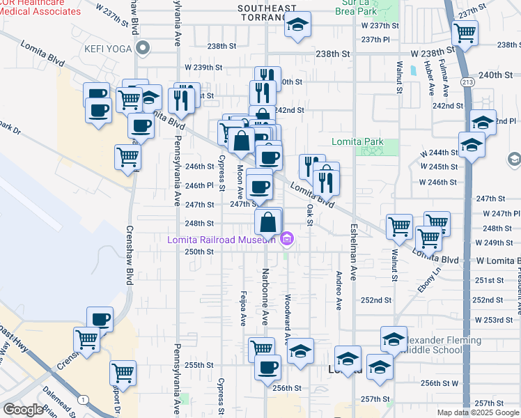 map of restaurants, bars, coffee shops, grocery stores, and more near 24648 Narbonne Avenue in Lomita