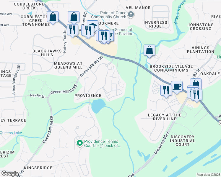 map of restaurants, bars, coffee shops, grocery stores, and more near 6219 Trumbul Oaks Court in Mableton