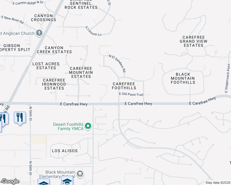 map of restaurants, bars, coffee shops, grocery stores, and more near 34636 North Sunset Trail in Cave Creek