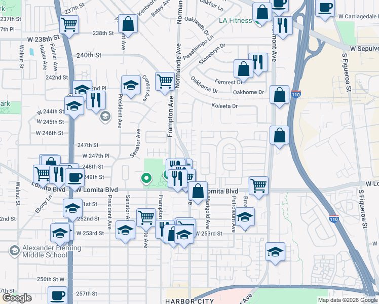 map of restaurants, bars, coffee shops, grocery stores, and more near Beach Lane in Los Angeles