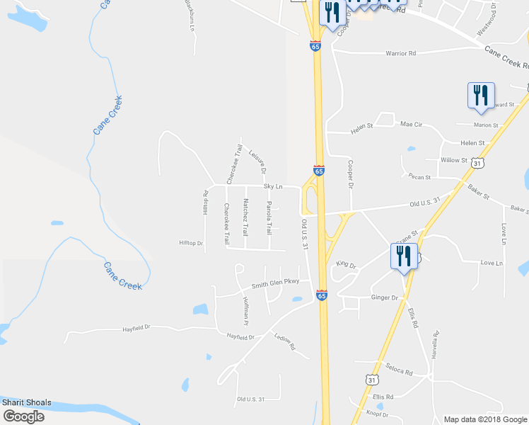 map of restaurants, bars, coffee shops, grocery stores, and more near 709 Panola Trail in Warrior