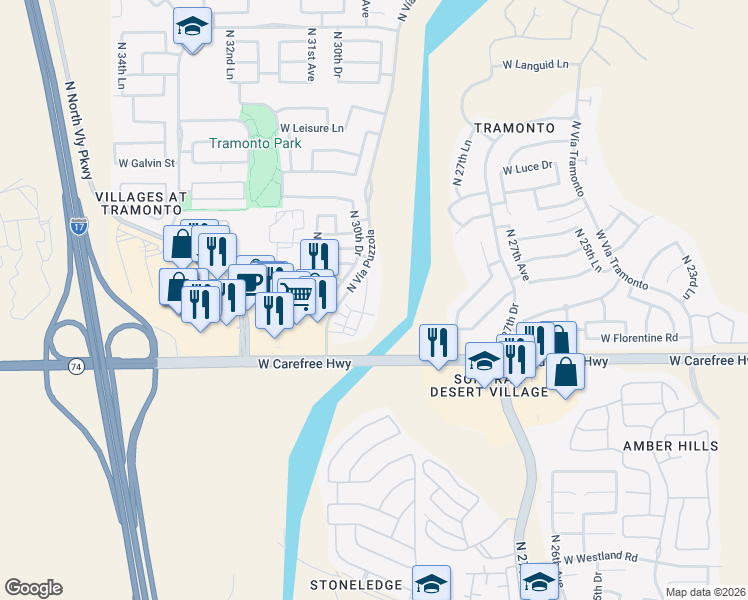 map of restaurants, bars, coffee shops, grocery stores, and more near 34979 North 30th Avenue in Phoenix
