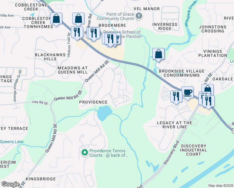 map of restaurants, bars, coffee shops, grocery stores, and more near 6219 Trumbul Oaks Court in Mableton