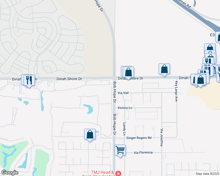 map of restaurants, bars, coffee shops, grocery stores, and more near 105 Augusta Drive in Rancho Mirage