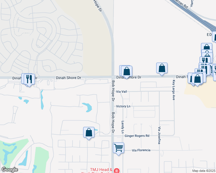 map of restaurants, bars, coffee shops, grocery stores, and more near 105 Augusta Drive in Rancho Mirage