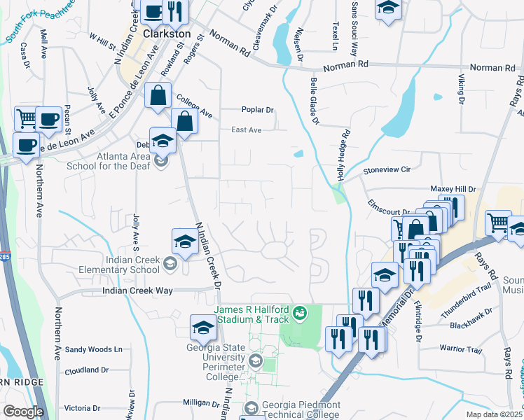 map of restaurants, bars, coffee shops, grocery stores, and more near 782 Ridgeland Trail in Clarkston