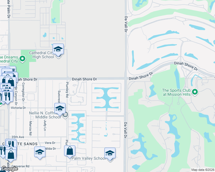 map of restaurants, bars, coffee shops, grocery stores, and more near 64 Via Santo Tomas Drive in Rancho Mirage