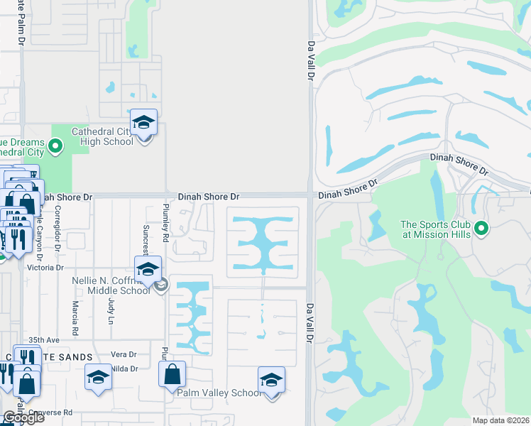 map of restaurants, bars, coffee shops, grocery stores, and more near 64 Via Santo Tomas Drive in Rancho Mirage