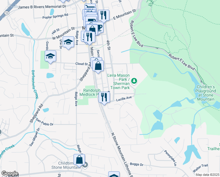map of restaurants, bars, coffee shops, grocery stores, and more near 789 3rd Street in Stone Mountain