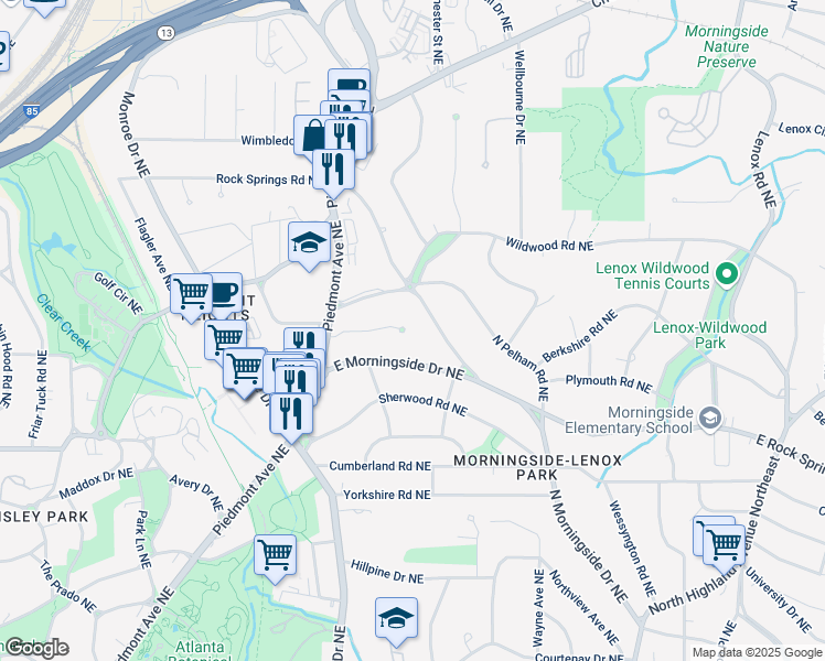 map of restaurants, bars, coffee shops, grocery stores, and more near 710 Greystone Park Northeast in Atlanta