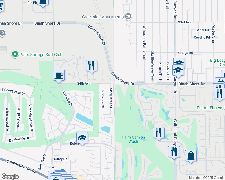 map of restaurants, bars, coffee shops, grocery stores, and more near 1844 Marguerite Street in Palm Springs