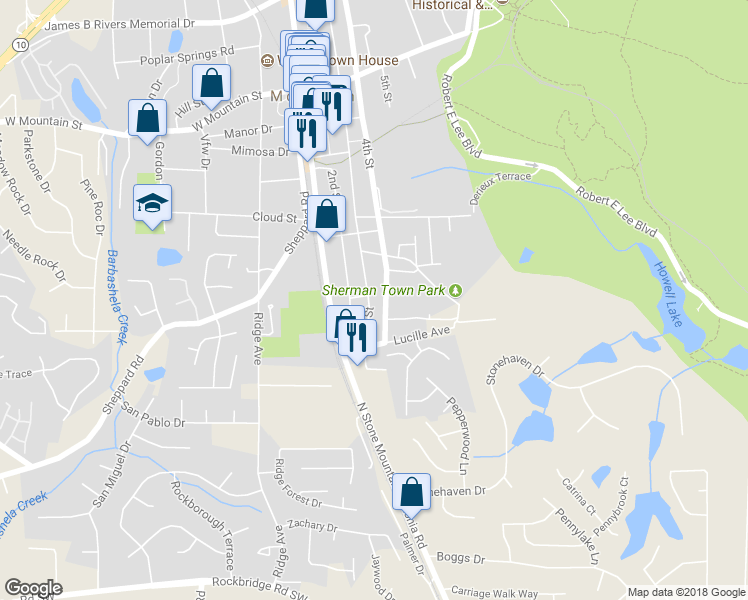 map of restaurants, bars, coffee shops, grocery stores, and more near 789 3rd Street in Stone Mountain