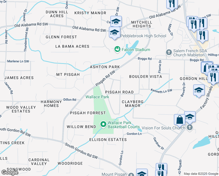 map of restaurants, bars, coffee shops, grocery stores, and more near 6289 Sweetbriar Drive in Mableton