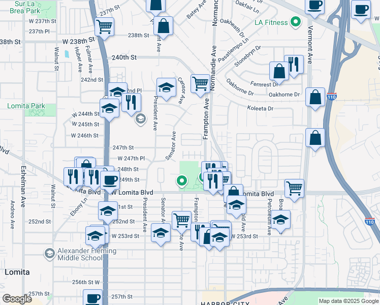 map of restaurants, bars, coffee shops, grocery stores, and more near 24629 Sycamore Way in Los Angeles