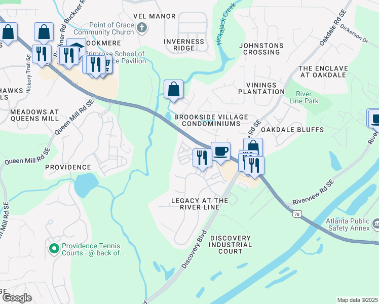 map of restaurants, bars, coffee shops, grocery stores, and more near 1226 Olde Legacy Lane in Mableton