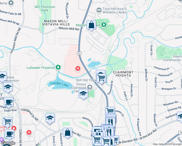 map of restaurants, bars, coffee shops, grocery stores, and more near 132 Carlyle Lake in Decatur