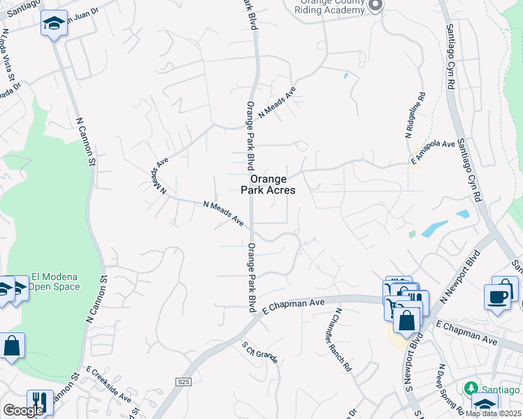 map of restaurants, bars, coffee shops, grocery stores, and more near 752 North Rodeo Circle in Orange