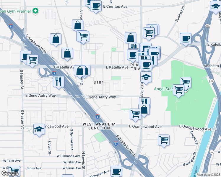 map of restaurants, bars, coffee shops, grocery stores, and more near 1883-1935 Betmor Lane in Anaheim