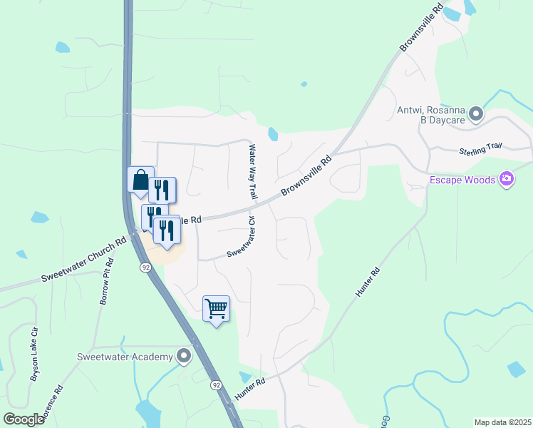 map of restaurants, bars, coffee shops, grocery stores, and more near 20 Breckenridge Drive in Powder Springs