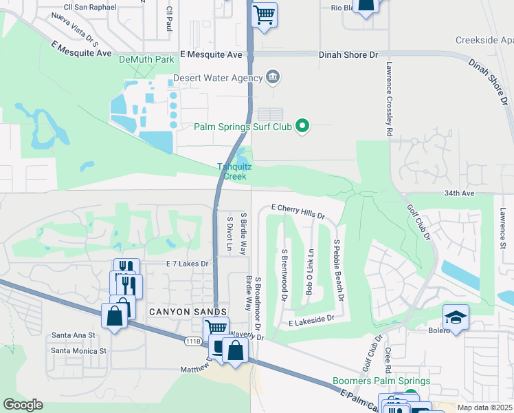 map of restaurants, bars, coffee shops, grocery stores, and more near 4950 East Cherry Hills Drive in Palm Springs