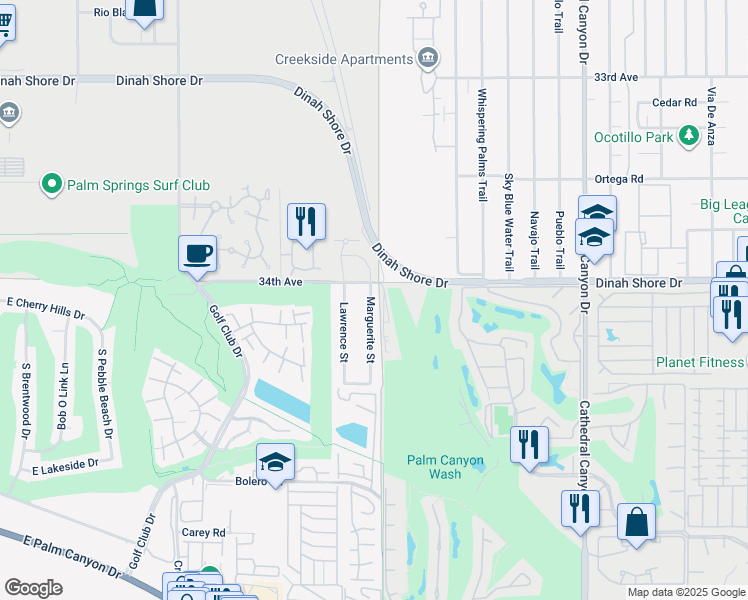 map of restaurants, bars, coffee shops, grocery stores, and more near 1844 Marguerite Street in Palm Springs