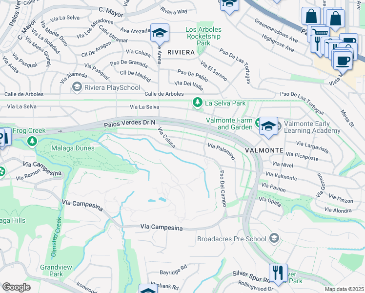 map of restaurants, bars, coffee shops, grocery stores, and more near 3401 Paseo Del Campo in Palos Verdes Estates