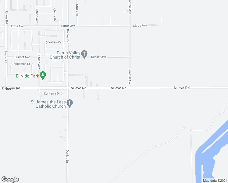 map of restaurants, bars, coffee shops, grocery stores, and more near 2 West Nuevo Road in Perris